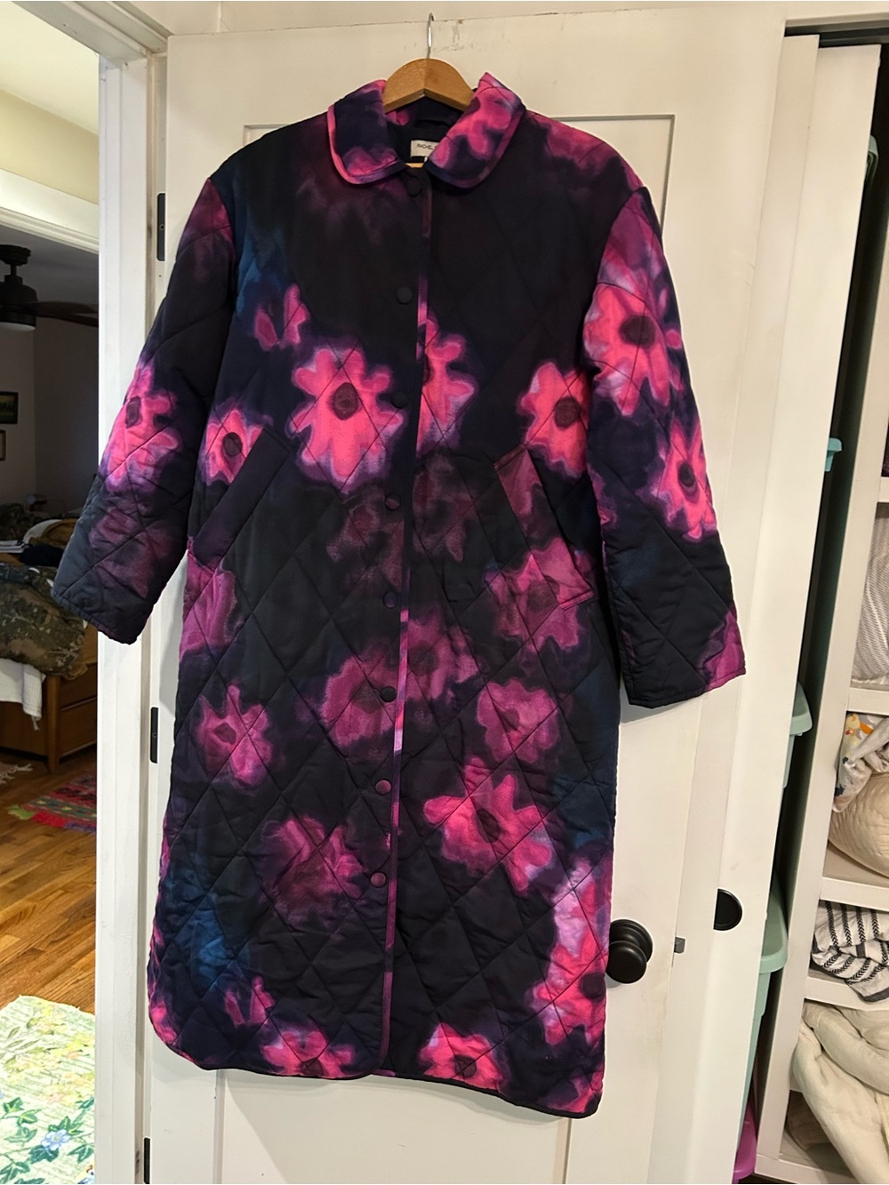 Quilted Floral Tie-Dye Long PajamPink/Black